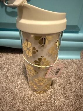 kate spade white and gold spade flower travel tumbler
